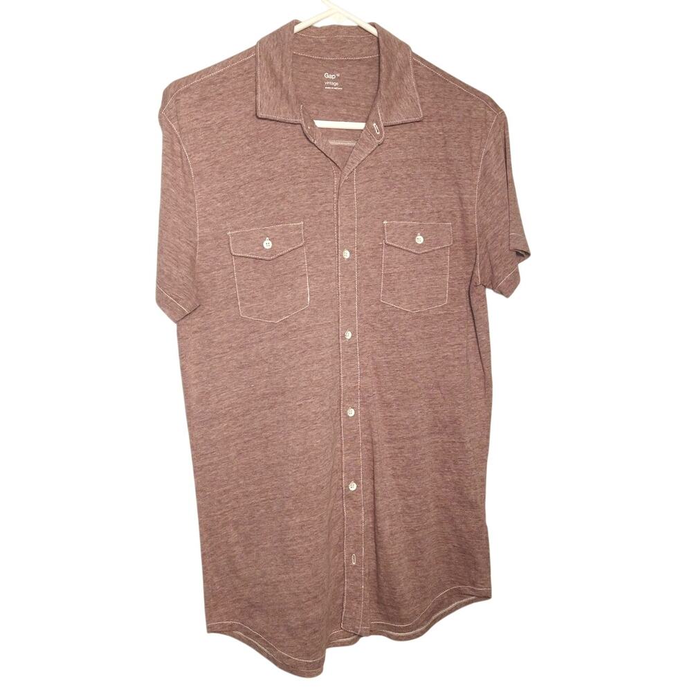 GAP Heathered Cotton Poly Short Sleeve Button Up SZ M